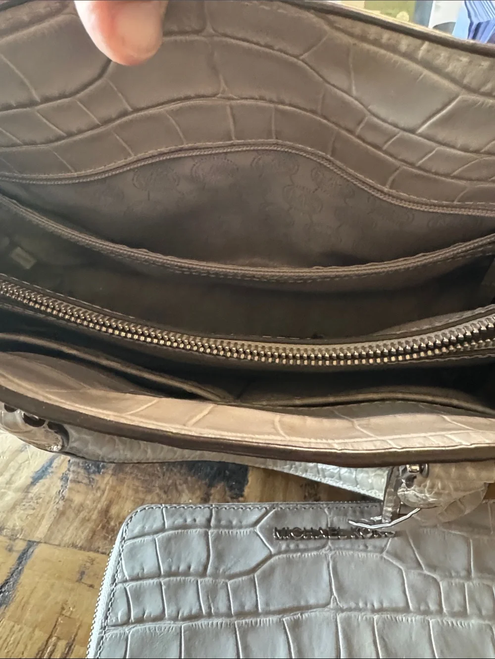 Michael Kors Taupe Croc-Embossed Satchel with Matching Wallet